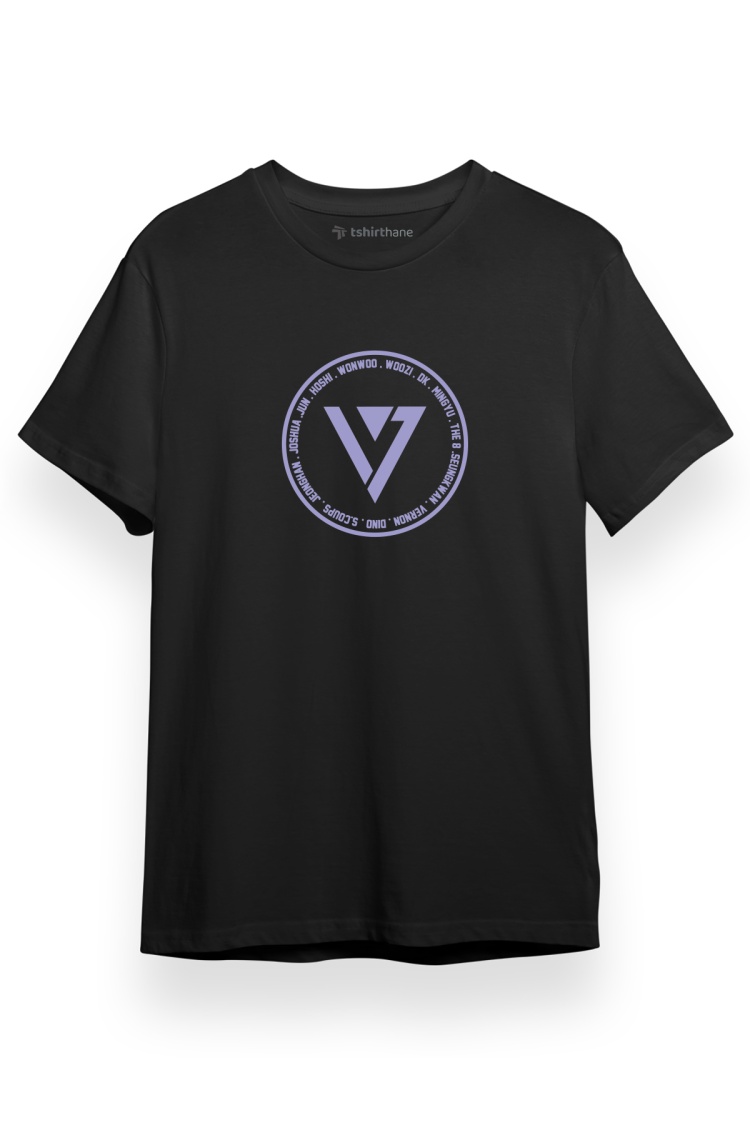 Seventeen Members Logo Siyah Kısa kol Erkek Tshirt