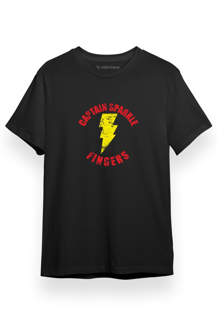 Shazam Captain Sparkle Fingers Siyah Kısa kol Erkek Tshirt