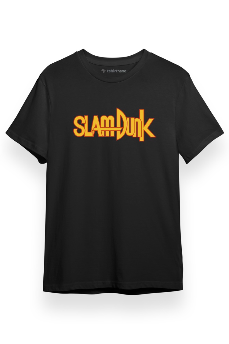 Slam Dunk Letter Logo Siyah Kısa kol Erkek Tshirt
