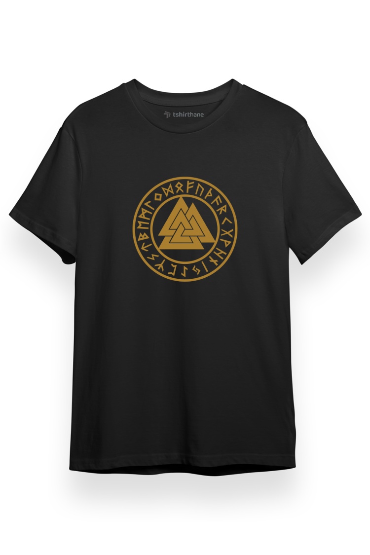 Vikings Valknur Runes Siyah Kısa kol Erkek Tshirt