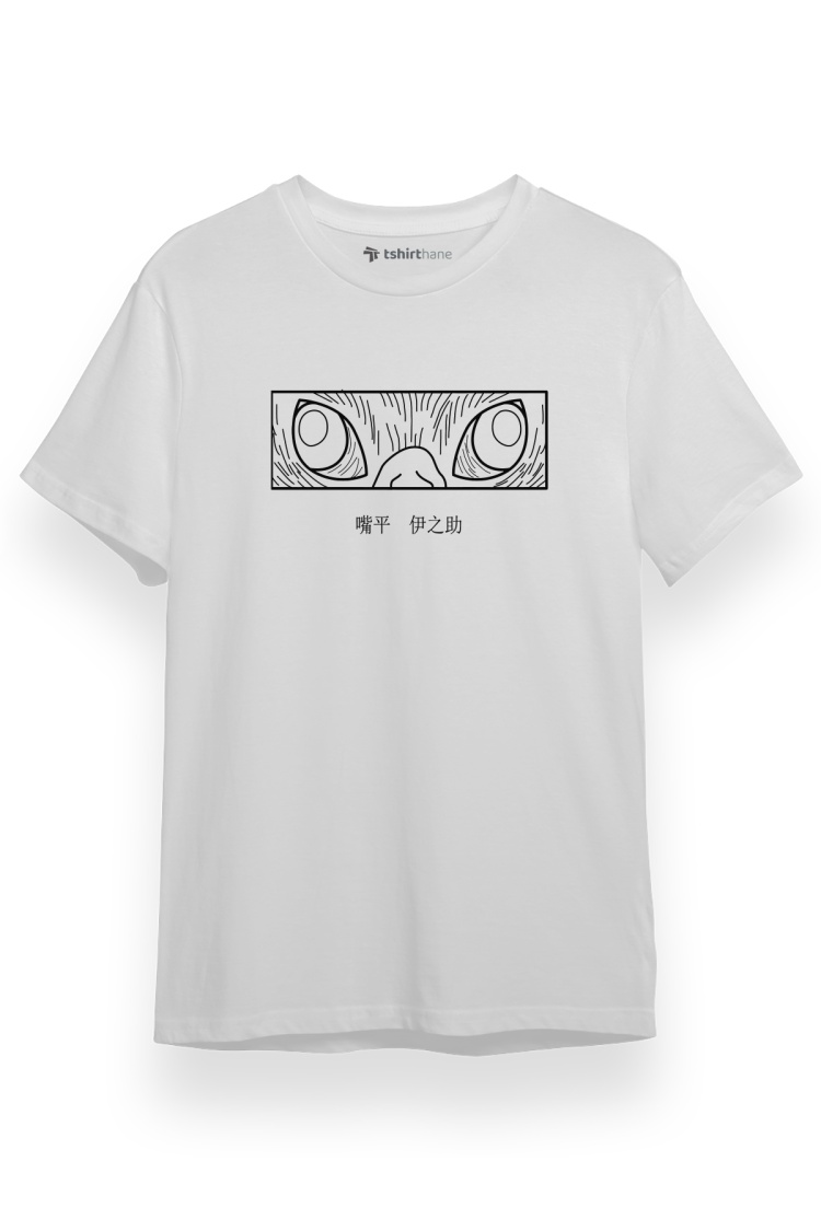 Demon Slayer Anime Inosuke Hashibira Eyes Beyaz Kısa kol Erkek Tshirt