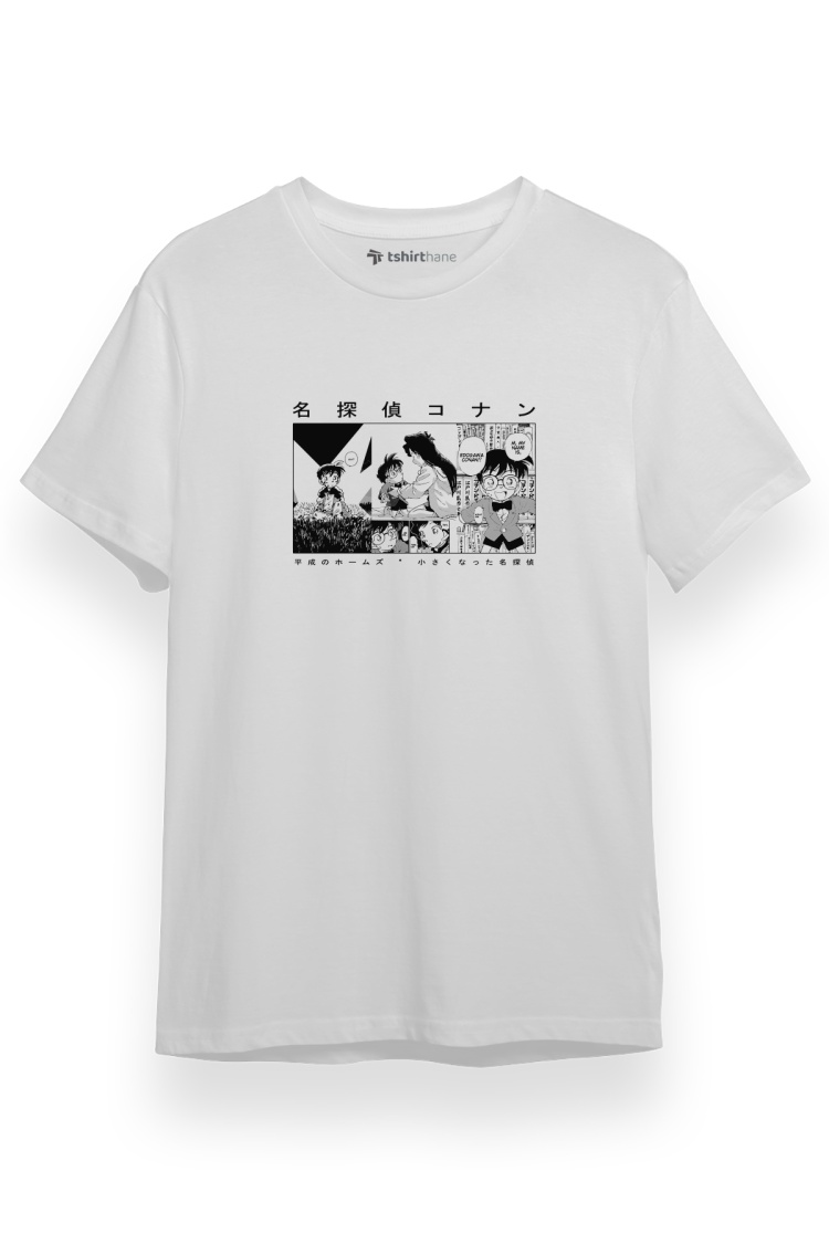 Detective Conan Anime Manga Design Beyaz Kısa kol Erkek Tshirt
