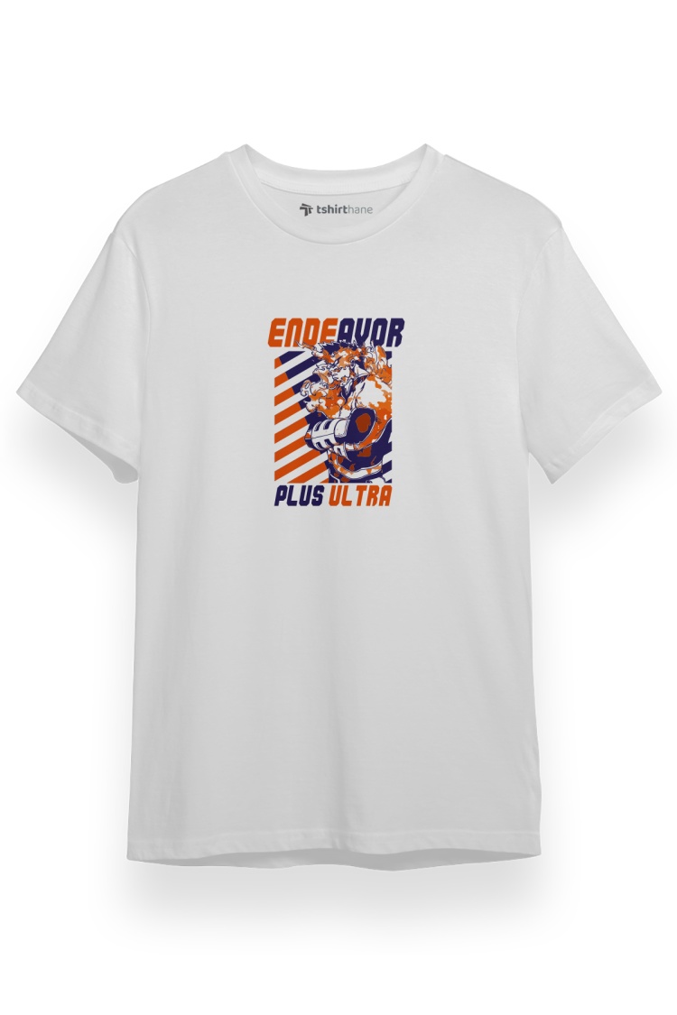 My Hero Academi Anime Endeavor Plus Ultra Beyaz Kısa kol Erkek Tshirt