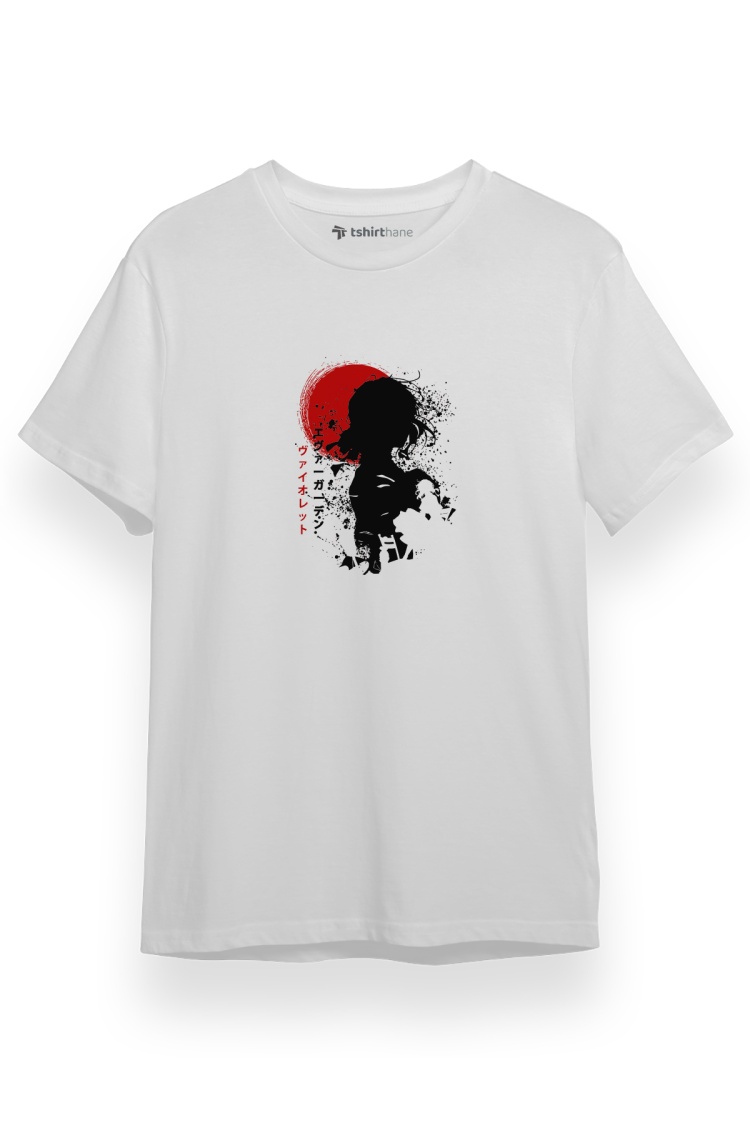 Violet Evergarden Anime Dark Poster Beyaz Kısa kol Erkek Tshirt