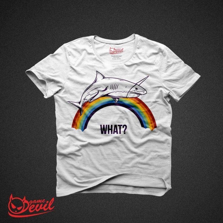 Rainbow uni Shark What? Beyaz Tişört Kısakollu Tshirt