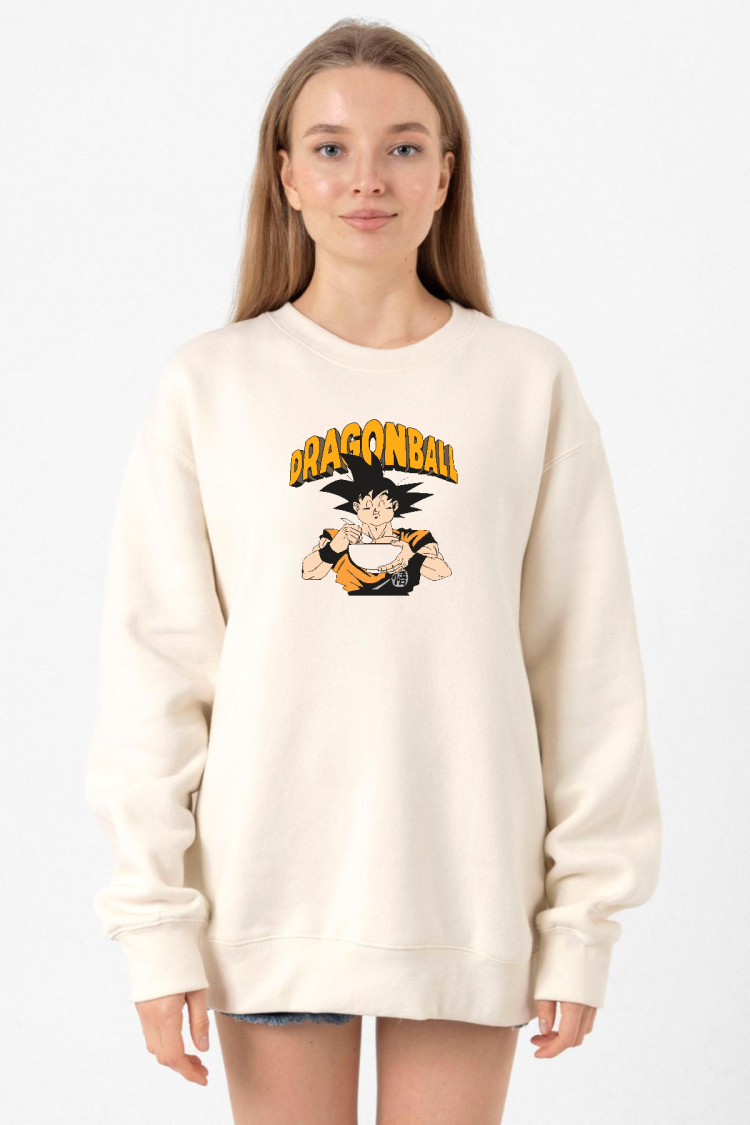 Dragon Ball Z Anime Goku Eating Ramen Ekru Kadın 2ip Sweatshirt