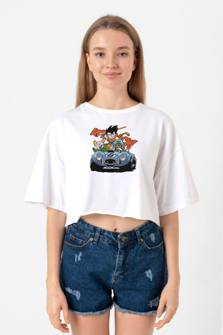 Dragon Ball Z Anime Goku Racer Beyaz Kadın Crop Tshirt