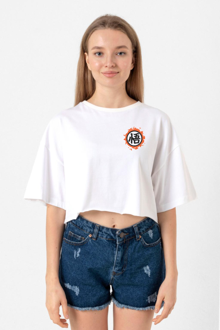 Dragon Ball Z Anime Logo Beyaz Kadın Crop Tshirt