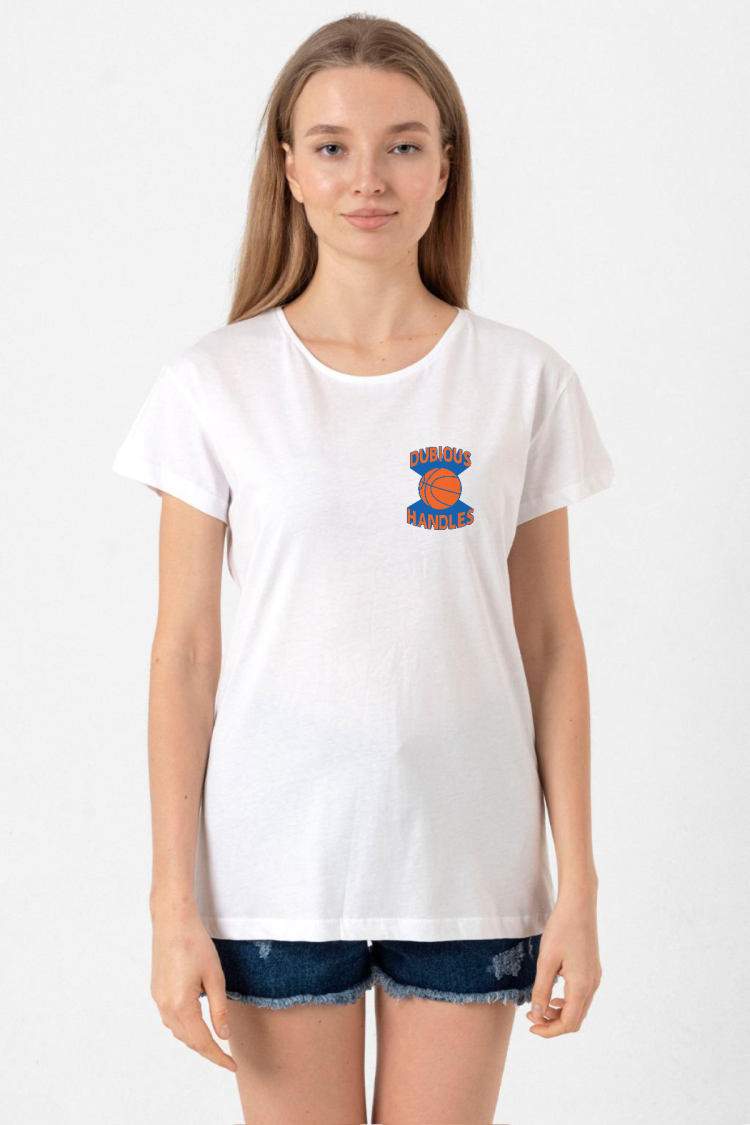 Dubious Handles Logo Beyaz Kadın Bisikletyaka Tshirt
