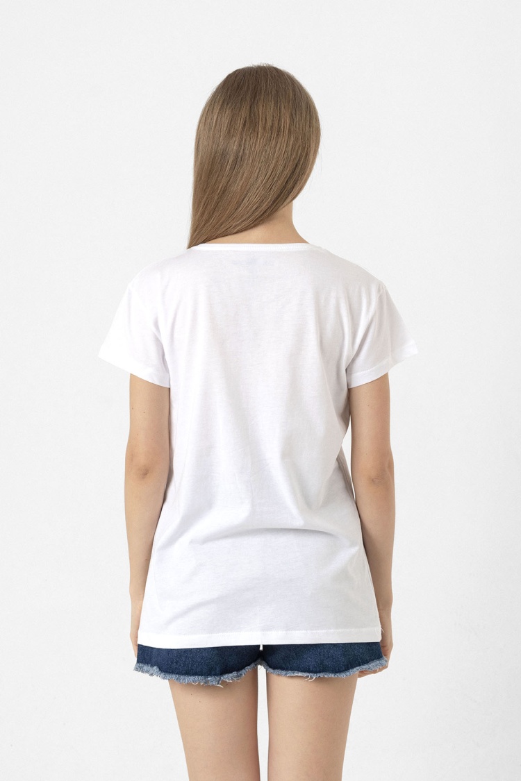 Dubious Handles Logo Beyaz Kadın Bisikletyaka Tshirt