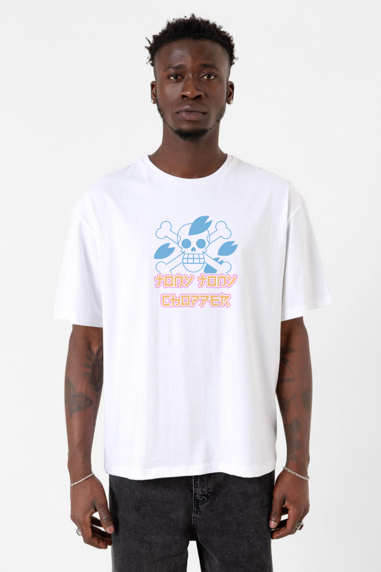 One Piece Anime Tony Tony Chopper Jolly Roger Beyaz Erkek Oversize Tshirt