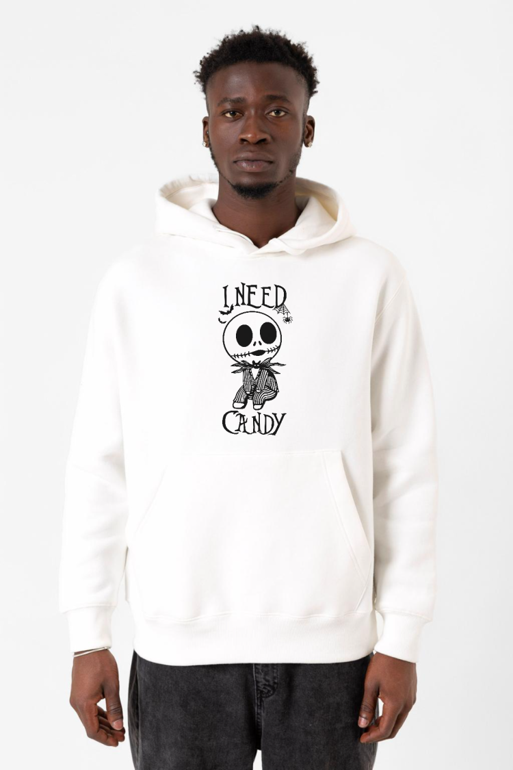 Jack Skellington I Need Candy Beyaz Erkek 3ip Kapşonlu Sweatshirt