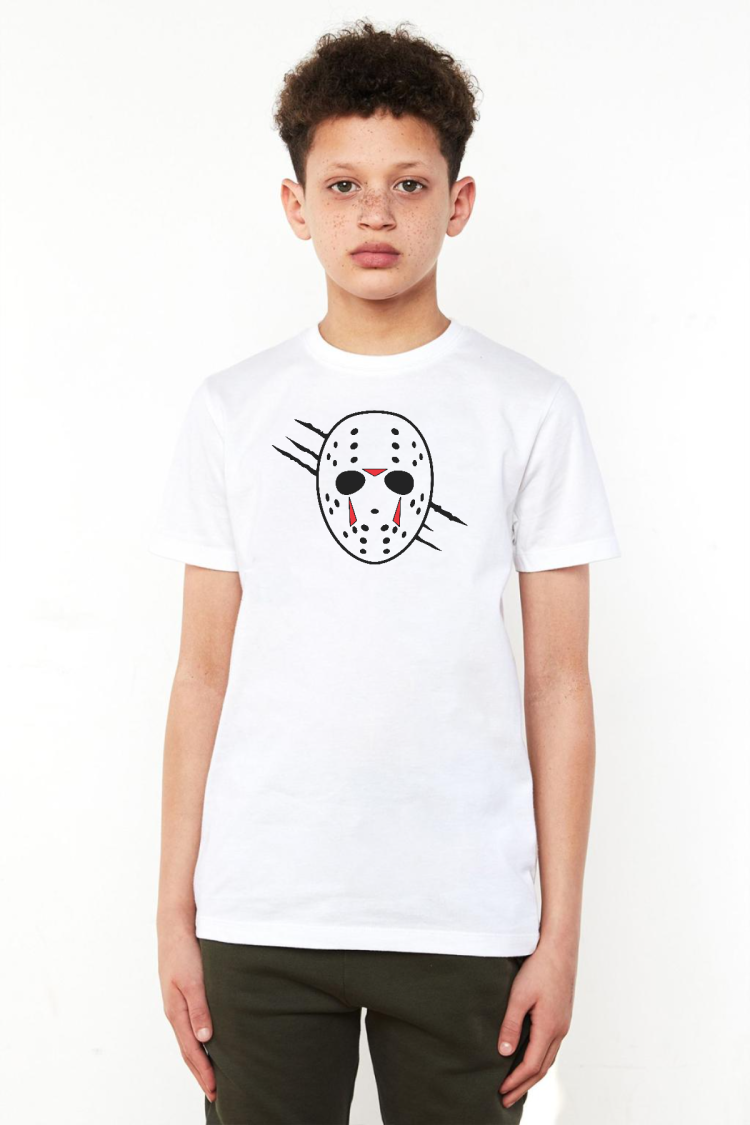 Jason Voorhees Facemask Beyaz Çocuk Bisikletyaka Tshirt