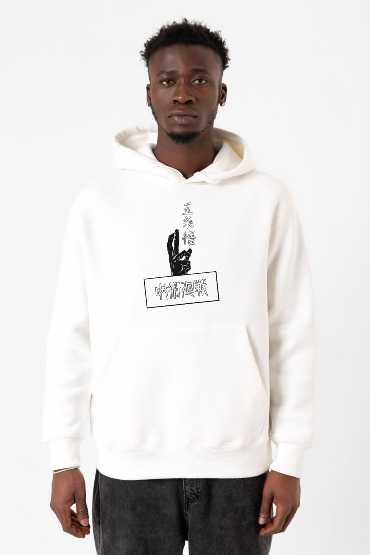 Jujutsu Kaisen Anime Gojo Satoru Beyaz Erkek 3ip Kapşonlu Sweatshirt