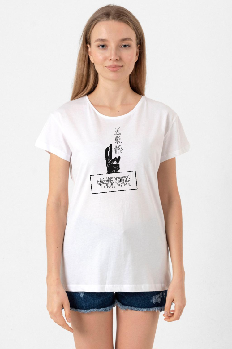 Jujutsu Kaisen Anime Gojo Satoru Beyaz Kadın Bisikletyaka Tshirt