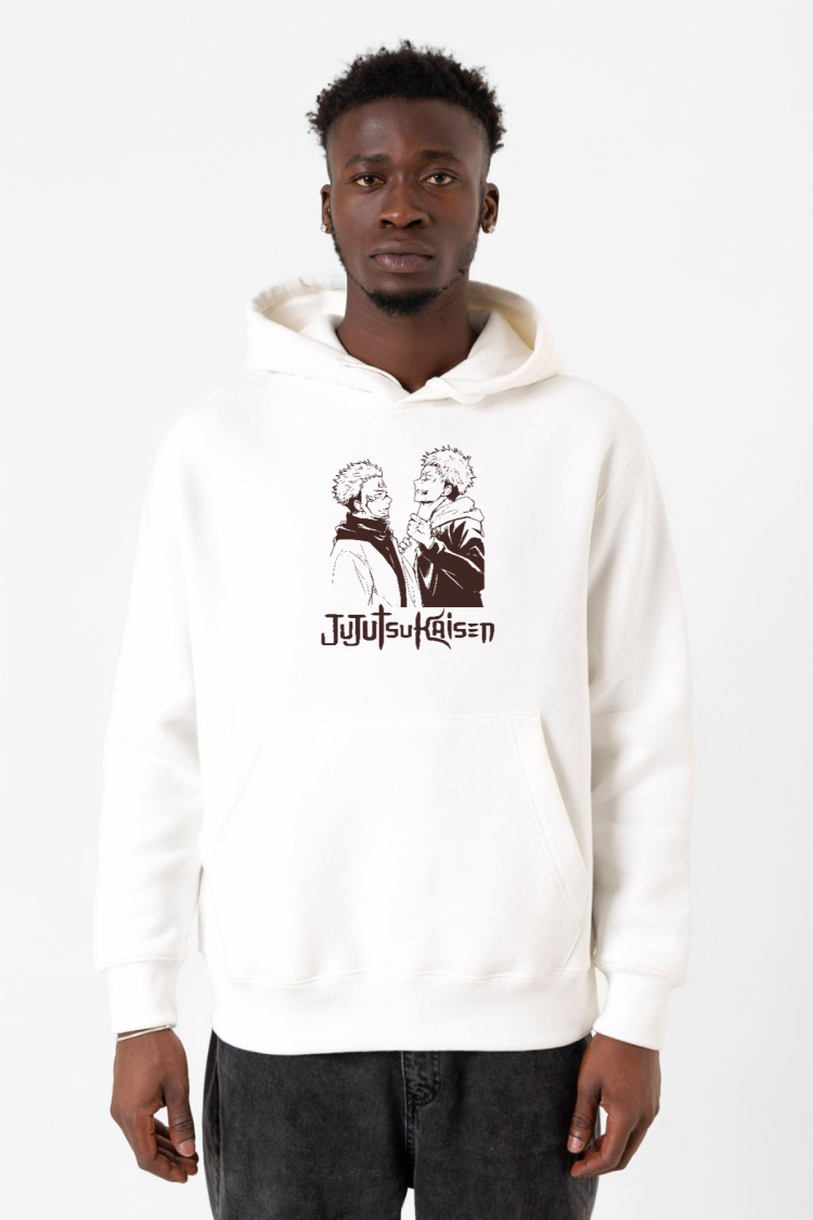 Jujutsu Kaisen Anime Long Beyaz Erkek 3ip Kapşonlu Sweatshirt