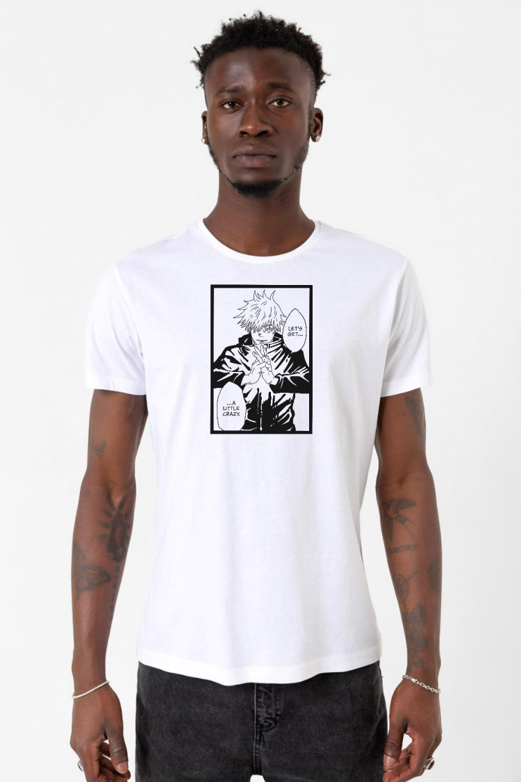 Jujutsu Kaisen Anime Satoru Gojo Lets Get A Little Crazy Beyaz Erkek Bisikletyaka Tshirt