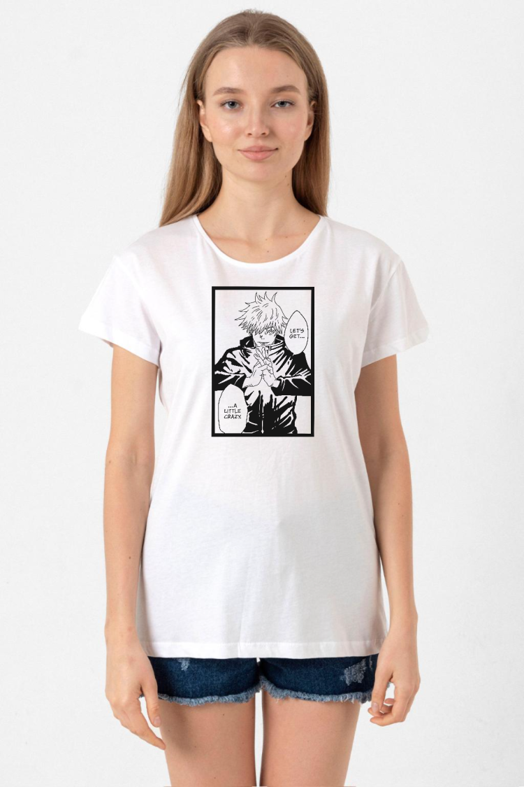 Jujutsu Kaisen Anime Satoru Gojo Lets Get A Little Crazy Beyaz Kadın Bisikletyaka Tshirt