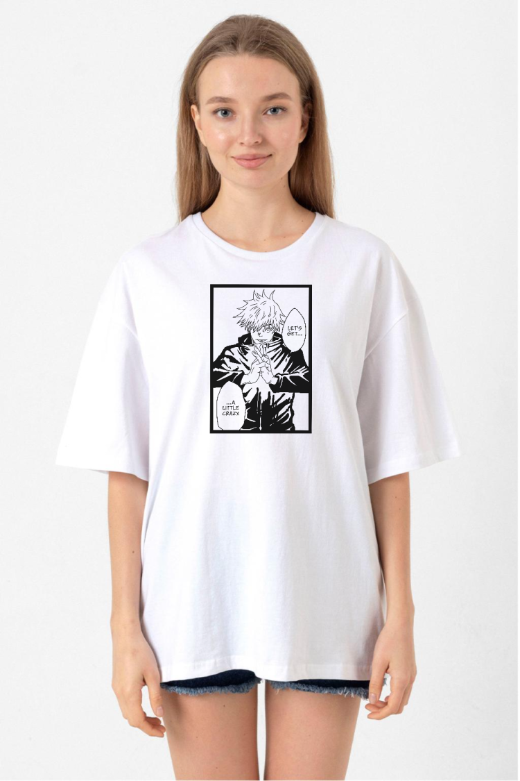 Jujutsu Kaisen Anime Satoru Gojo Lets Get A Little Crazy Beyaz Kadın Oversize Tshirt