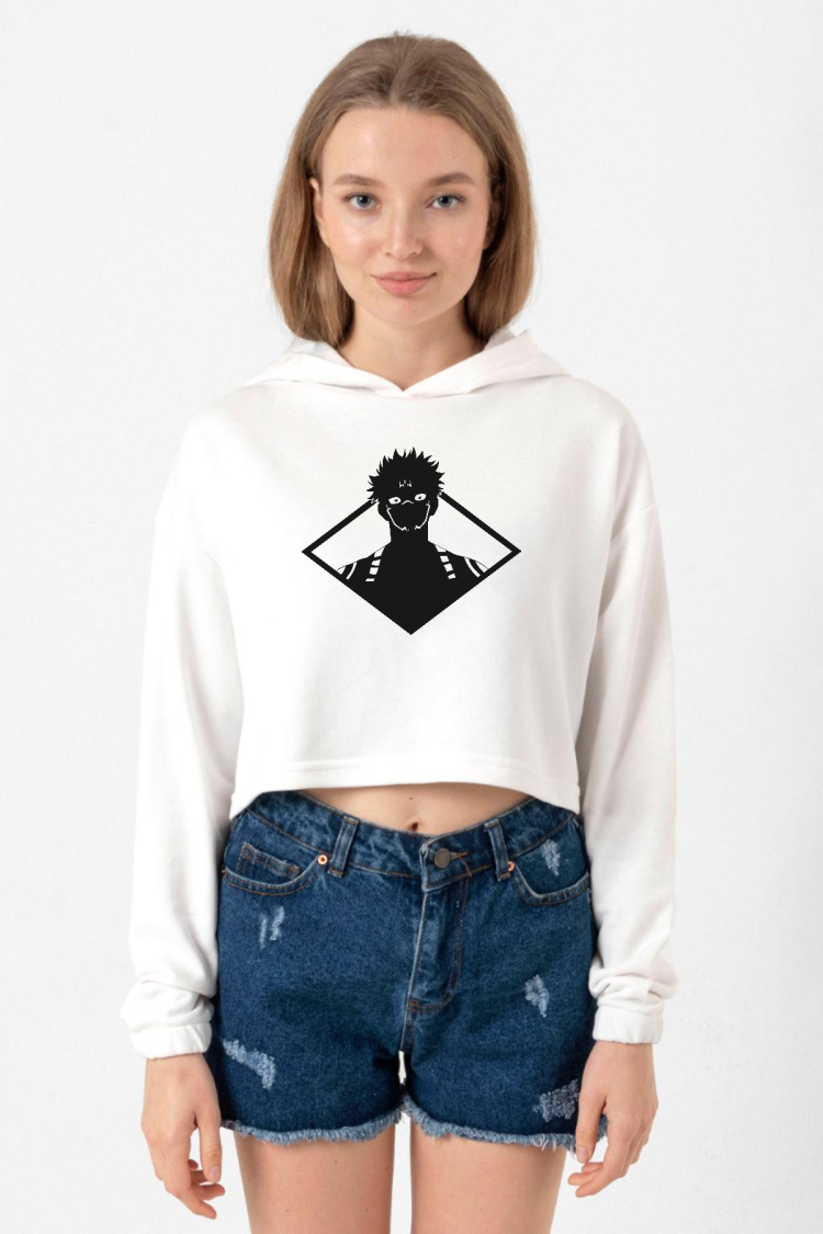 Jujutsu Kaisen Anime Sukuna White Head Ekru Kadın Crop Kapşonlu