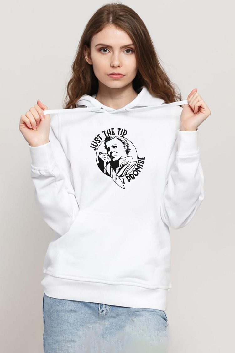 Just The Tip I Promise Halloween Beyaz Kadın 3ip Kapşonlu Sweatshirt
