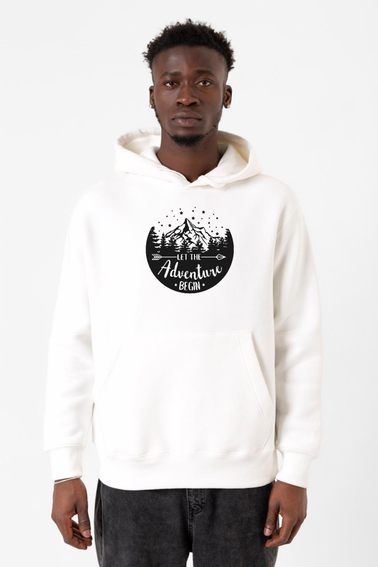 Let The Adventure Begin Beyaz Erkek 3ip Kapşonlu Sweatshirt