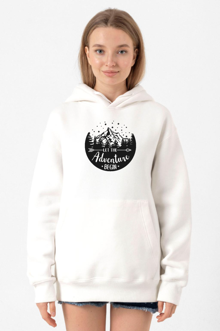 Let The Adventure Begin Beyaz Kadın 3ip Kapşonlu Sweatshirt