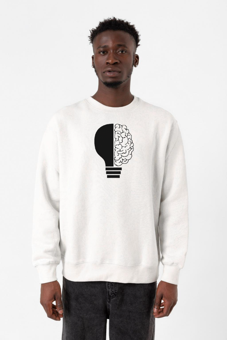 Lightbulb & Brain Beyaz Erkek 2ip Sweatshirt