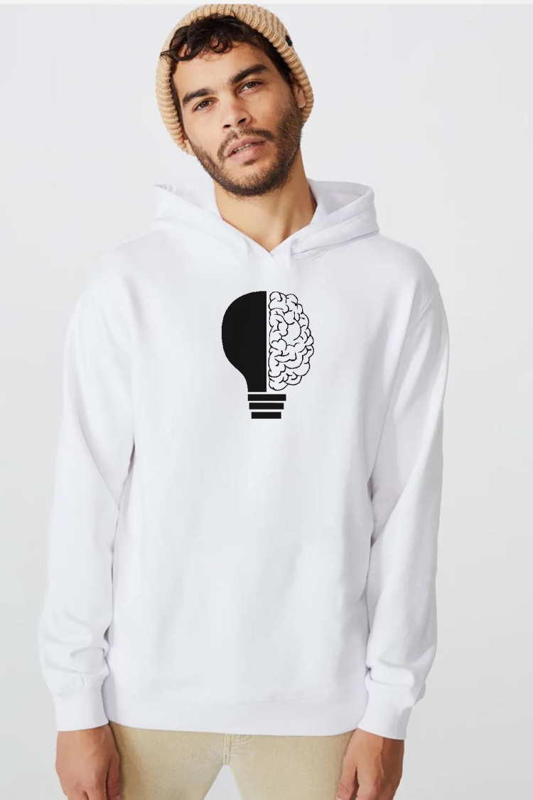 Lightbulb & Brain Beyaz Erkek 3ip Kapşonlu  Sweatshirt