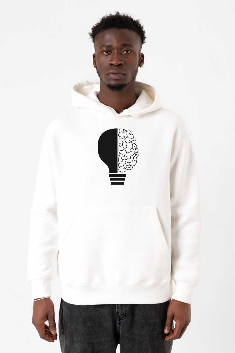 Lightbulb & Brain Beyaz Erkek 3ip Kapşonlu Sweatshirt