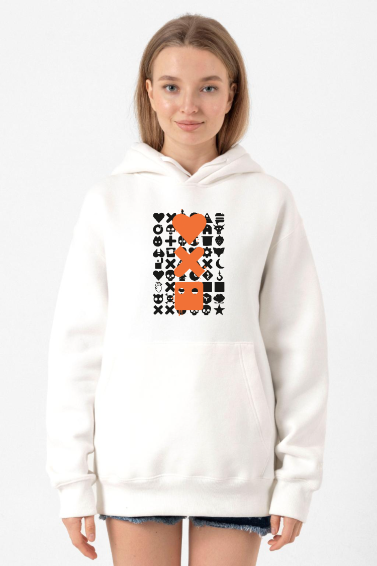 Love Death Robots Orange Beyaz Kadın 3ip Kapşonlu Sweatshirt