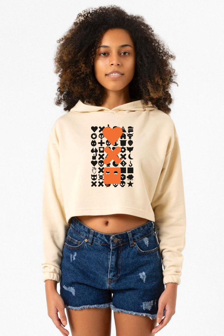 Love Death Robots Orange Bej Kadın Crop Kapşonlu