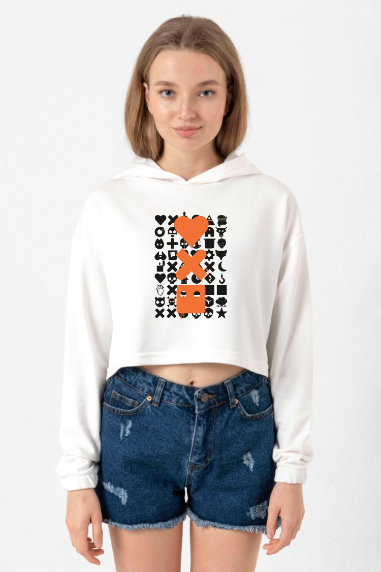 Love Death Robots Orange Ekru Kadın Crop Kapşonlu