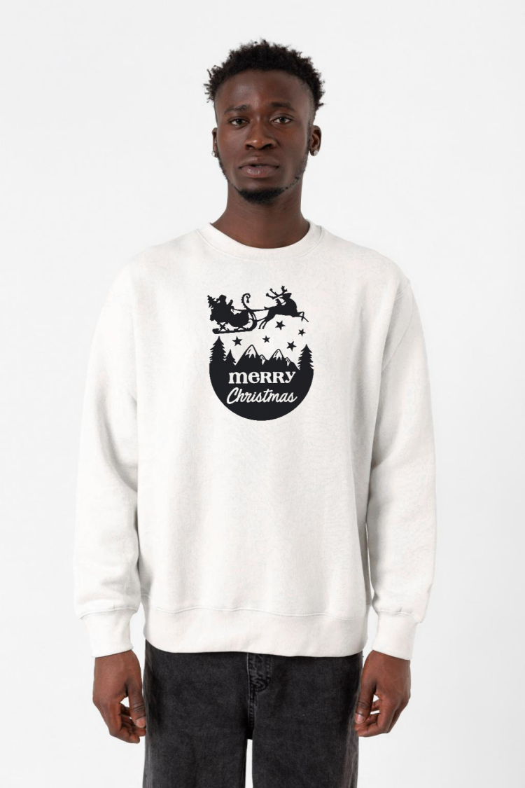 Merry Christmas Sleigh Beyaz Erkek 2ip Sweatshirt