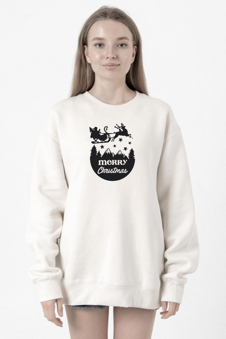 Merry Christmas Sleigh Beyaz Kadın 2ip Sweatshirt