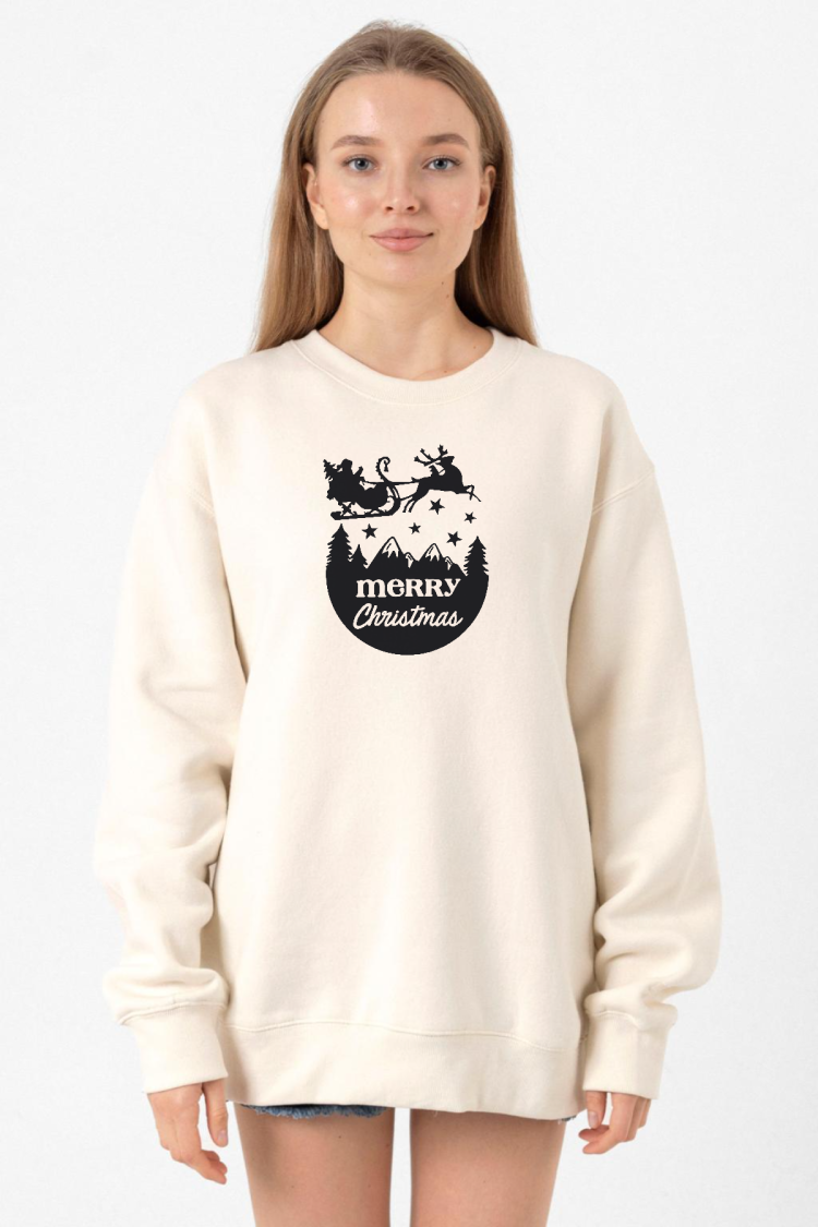 Merry Christmas Sleigh Ekru Kadın 2ip Sweatshirt