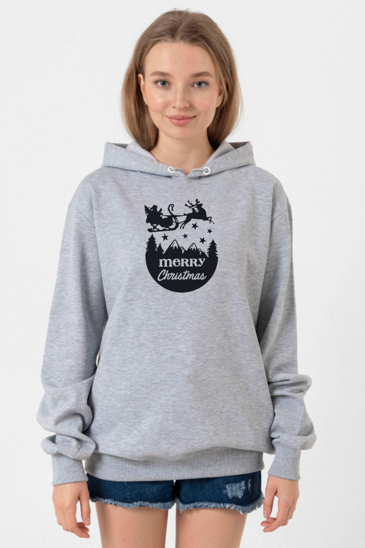 Merry Christmas Sleigh Grimelanj Kadın 3ip Kapşonlu Sweatshirt