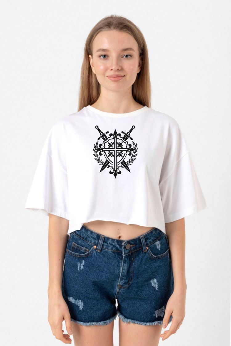 Monogatari Anime Episode Clan Symbol Beyaz Kadın Crop Tshirt