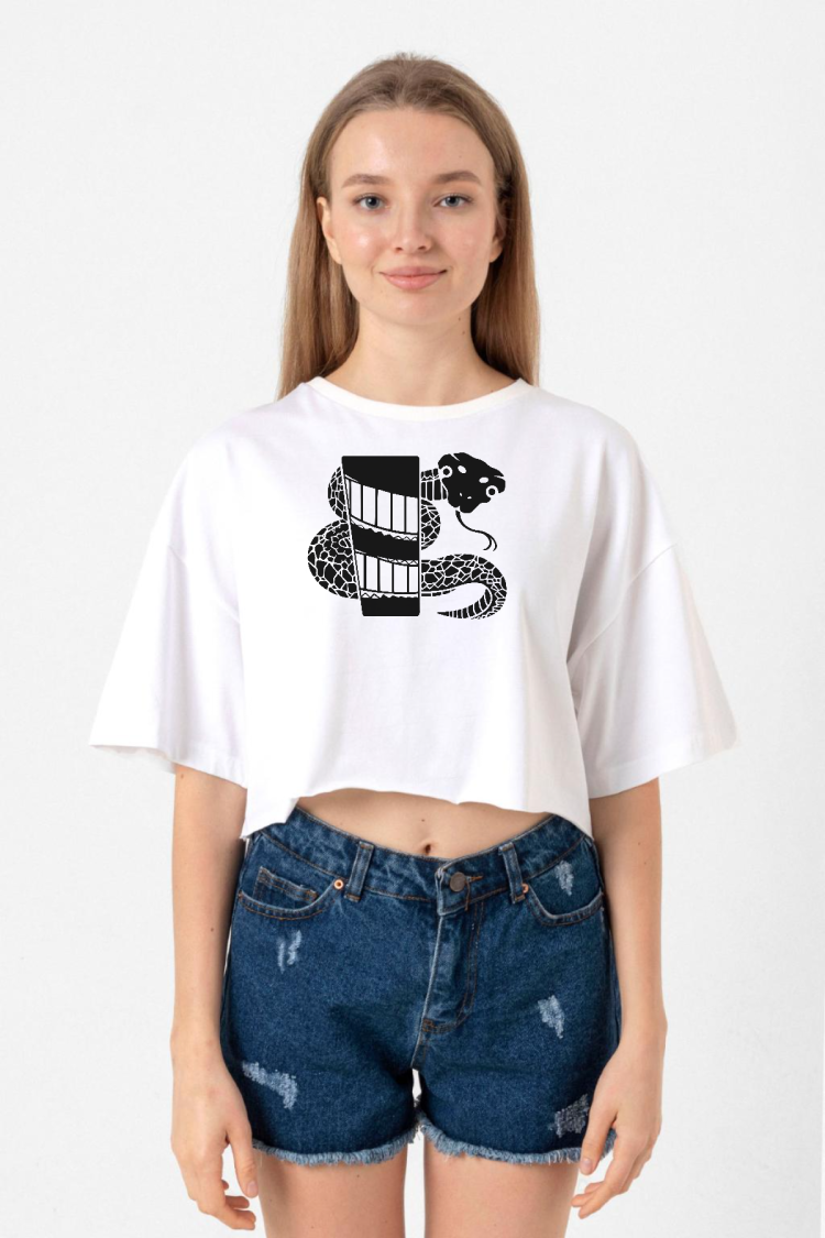 Monogatari Anime Nadeko Snake Symbol Beyaz Kadın Crop Tshirt