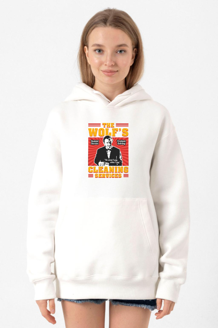 Pulp Fiction The Wolfs Cleaning Services Beyaz Kadın 3ip Kapşonlu Sweatshirt