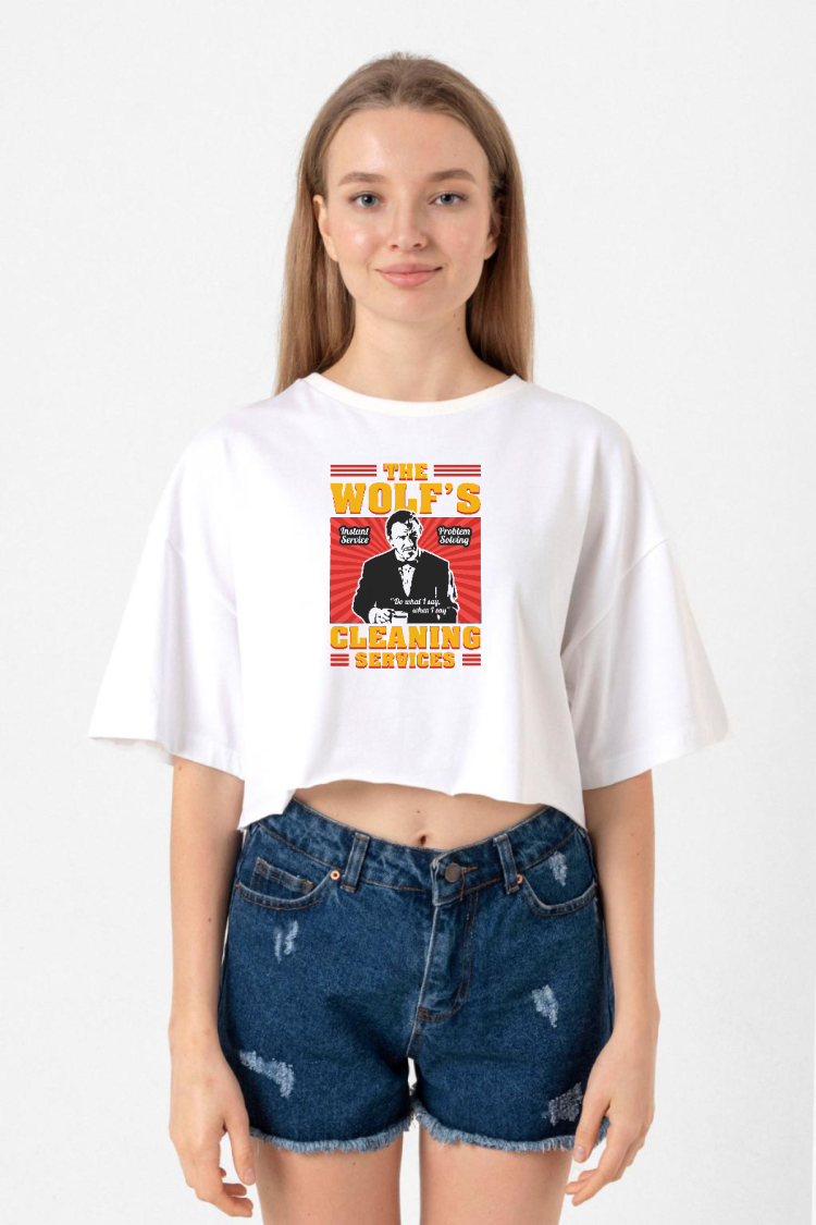 Pulp Fiction The Wolfs Cleaning Services Beyaz Kadın Crop Tshirt