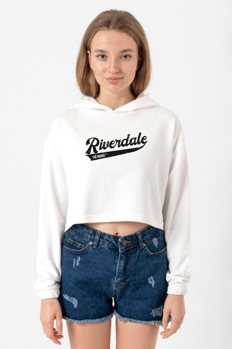 Riverdale Bronx New York City Ekru Kadın Crop Kapşonlu