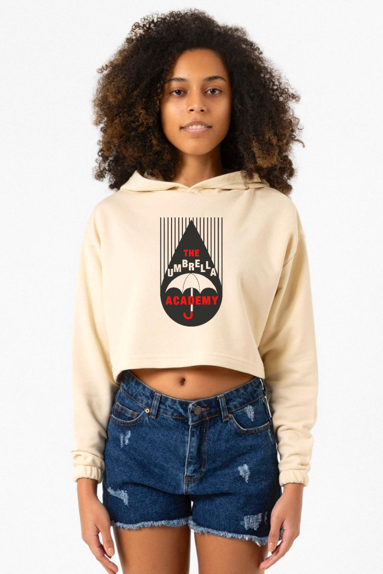 The Umbrella Academy Rain Logo Bej Kadın Crop Kapşonlu