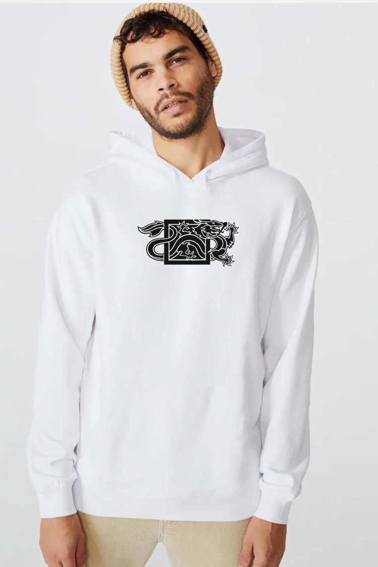 The Wheel Of Time Dragon Minimal Beyaz Erkek 3ip Kapşonlu  Sweatshirt