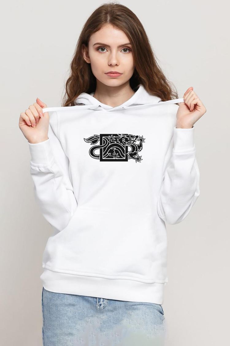 The Wheel Of Time Dragon Minimal Beyaz Kadın 3ip Kapşonlu Sweatshirt