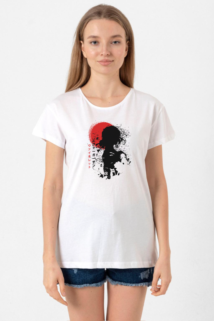 Violet Evergarden Anime Dark Poster Beyaz Kadın Bisikletyaka Tshirt