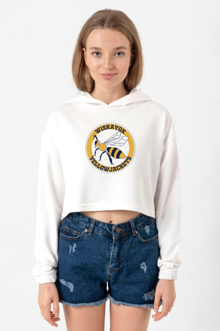 Wiskayok Yellowjackets Logo Ekru Kadın Crop Kapşonlu