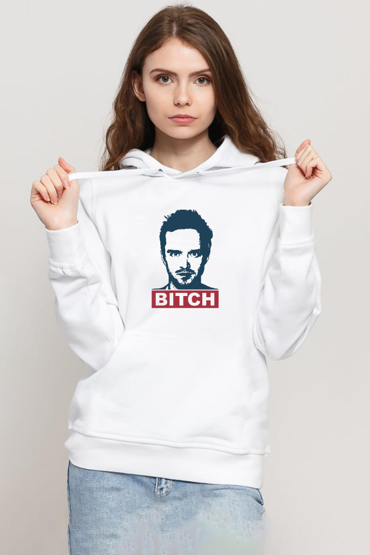 Breaking Bad Jesse Pinkman Bitch Beyaz Kadın 3ip Kapşonlu Sweatshirt