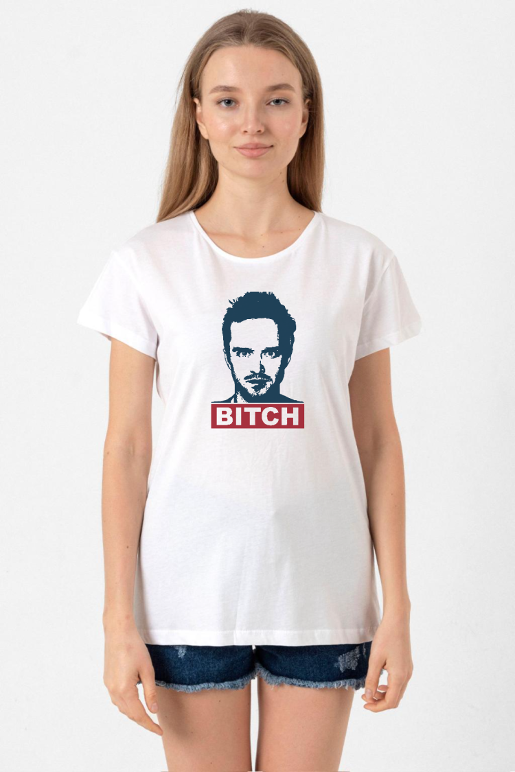 Breaking Bad Jesse Pinkman Bitch Beyaz Kadın Bisikletyaka Tshirt