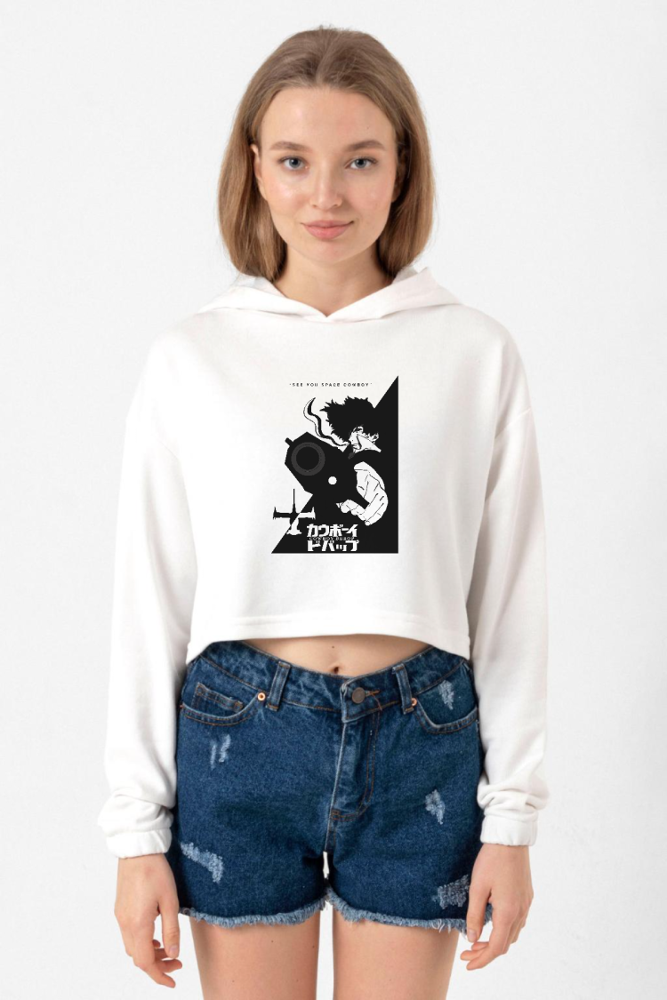 Cowboy Bebop Spike See You Space Cowboy Ekru Kadın Crop Kapşonlu